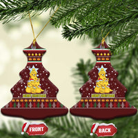 Merry Chickmas Christmas Ceramic Ornament with Yellow Chickens Tree Design and Snowflake Pattern - Wonder Print Shop