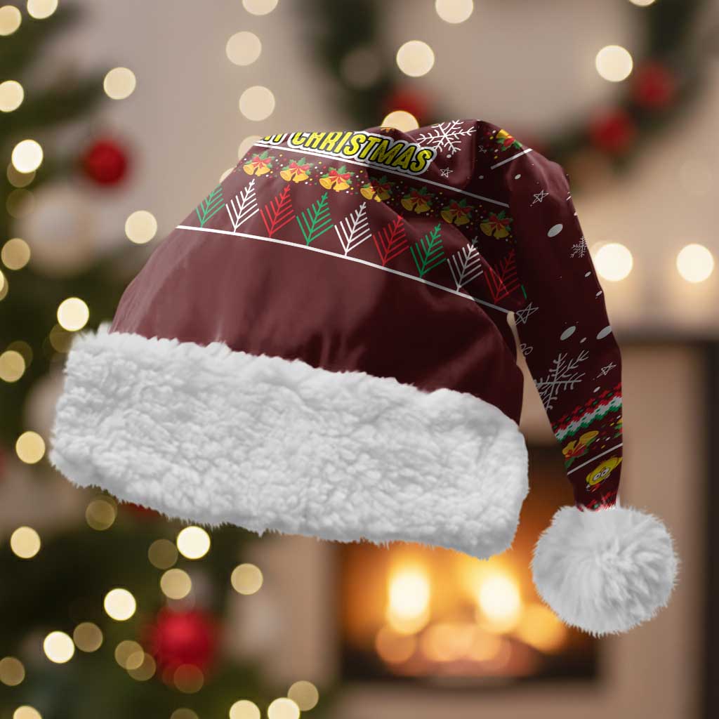 Merry Chickmas Christmas Santa Hat with Yellow Chickens Tree Design and Snowflake Pattern - Wonder Print Shop