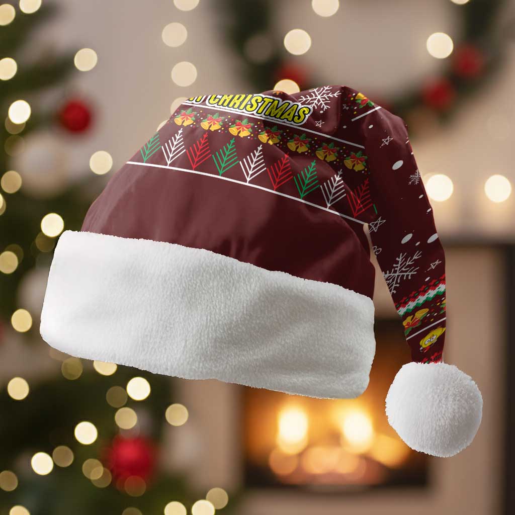 Merry Chickmas Christmas Santa Hat with Yellow Chickens Tree Design and Snowflake Pattern - Wonder Print Shop