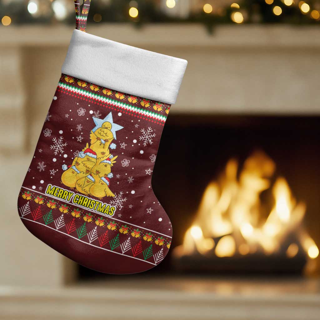 Merry Chickmas Christmas Stocking with Yellow Chickens Tree Design and Snowflake Pattern - Wonder Print Shop