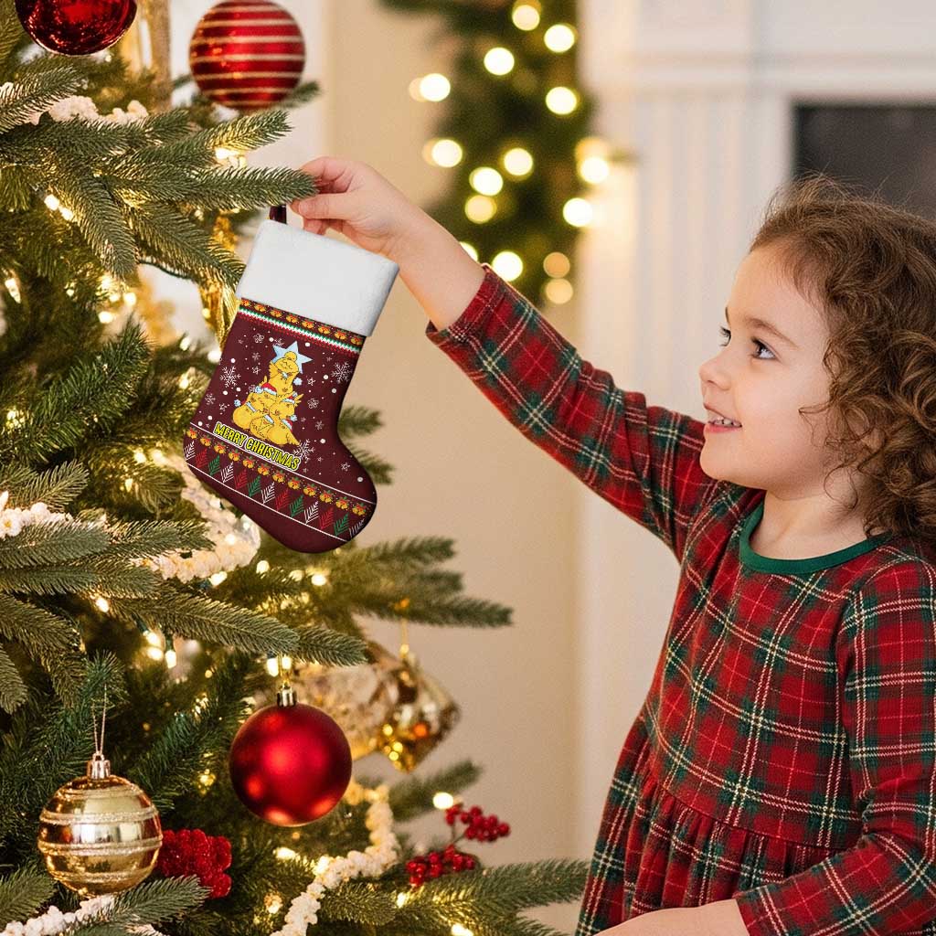 Merry Chickmas Christmas Stocking with Yellow Chickens Tree Design and Snowflake Pattern - Wonder Print Shop