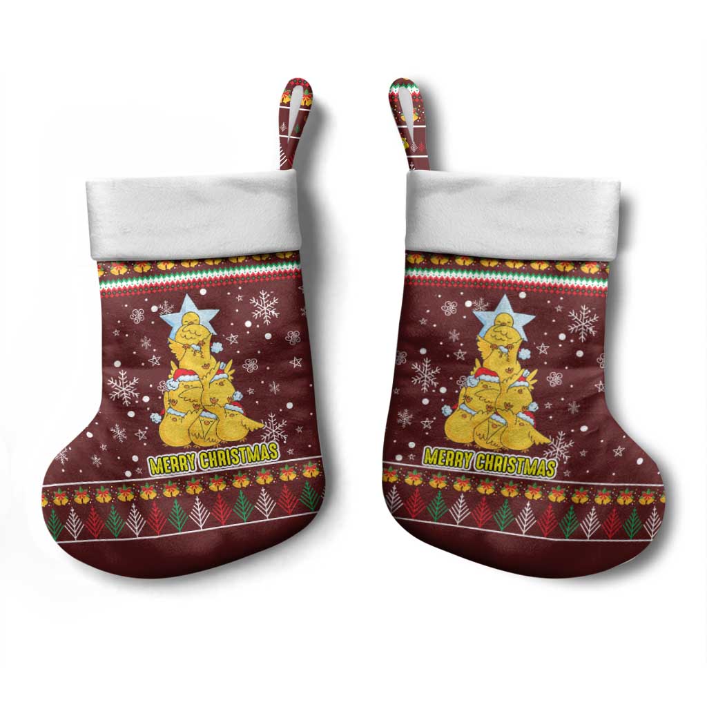 Merry Chickmas Christmas Stocking with Yellow Chickens Tree Design and Snowflake Pattern - Wonder Print Shop