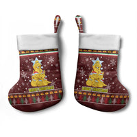 Merry Chickmas Christmas Stocking with Yellow Chickens Tree Design and Snowflake Pattern - Wonder Print Shop