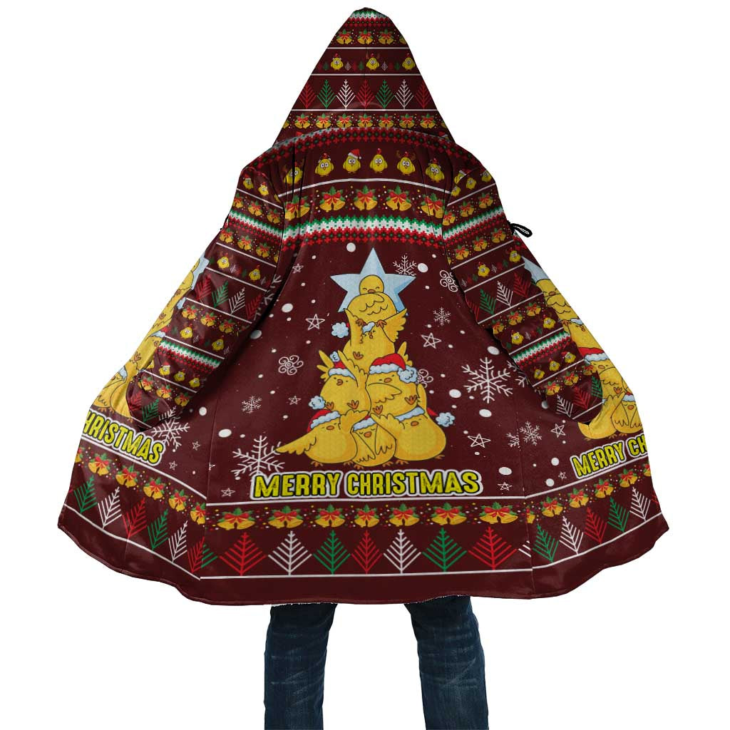 Merry Chickmas Christmas Cloak with Yellow Chickens Tree Design and Snowflake Pattern - Wonder Print Shop
