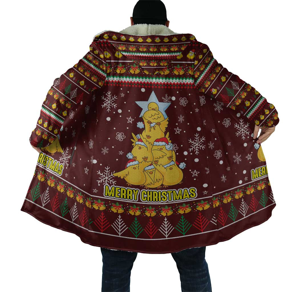 Merry Chickmas Christmas Cloak with Yellow Chickens Tree Design and Snowflake Pattern - Wonder Print Shop