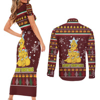 Merry Chickmas Christmas Couples Matching Short Sleeve Bodycon Dress and Long Sleeve Button Shirt with Yellow Chickens Tree Design and Snowflake Pattern - Wonder Print Shop
