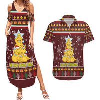 Merry Chickmas Christmas Couples Matching Summer Maxi Dress and Hawaiian Shirt with Yellow Chickens Tree Design and Snowflake Pattern - Wonder Print Shop