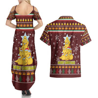 Merry Chickmas Christmas Couples Matching Summer Maxi Dress and Hawaiian Shirt with Yellow Chickens Tree Design and Snowflake Pattern - Wonder Print Shop