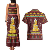 Merry Chickmas Christmas Couples Matching Tank Maxi Dress and Hawaiian Shirt with Yellow Chickens Tree Design and Snowflake Pattern - Wonder Print Shop