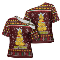 Merry Chickmas Christmas Cross Shoulder Shirt with Yellow Chickens Tree Design and Snowflake Pattern - Wonder Print Shop