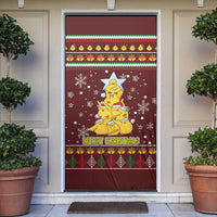 Merry Chickmas Christmas Door Cover with Yellow Chickens Tree Design and Snowflake Pattern - Wonder Print Shop