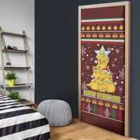 Merry Chickmas Christmas Door Cover with Yellow Chickens Tree Design and Snowflake Pattern - Wonder Print Shop