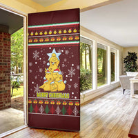 Merry Chickmas Christmas Door Cover with Yellow Chickens Tree Design and Snowflake Pattern - Wonder Print Shop