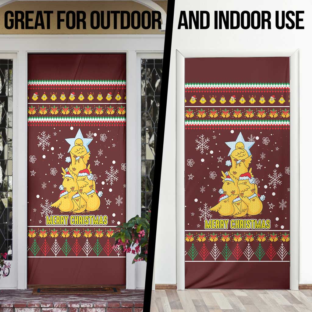 Merry Chickmas Christmas Door Cover with Yellow Chickens Tree Design and Snowflake Pattern - Wonder Print Shop