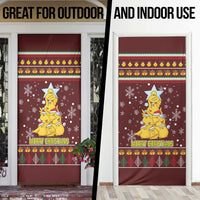 Merry Chickmas Christmas Door Cover with Yellow Chickens Tree Design and Snowflake Pattern - Wonder Print Shop