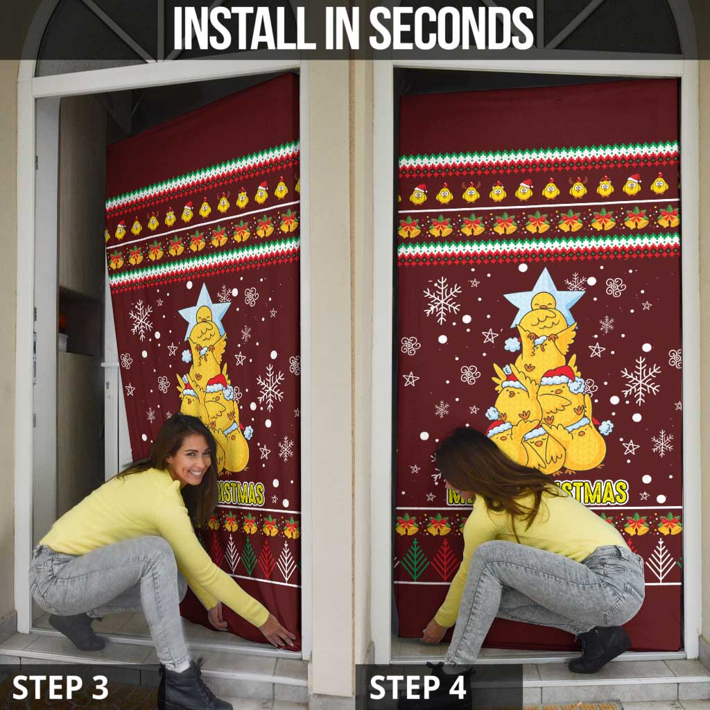 Merry Chickmas Christmas Door Cover with Yellow Chickens Tree Design and Snowflake Pattern - Wonder Print Shop