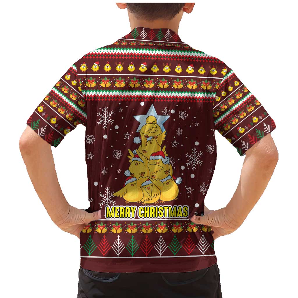Merry Chickmas Christmas Family Matching Mermaid Dress and Hawaiian Shirt with Yellow Chickens Tree Design and Snowflake Pattern - Wonder Print Shop