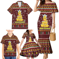 Merry Chickmas Christmas Family Matching Mermaid Dress and Hawaiian Shirt with Yellow Chickens Tree Design and Snowflake Pattern - Wonder Print Shop