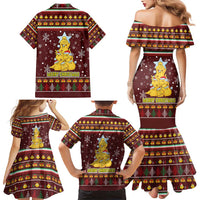 Merry Chickmas Christmas Family Matching Mermaid Dress and Hawaiian Shirt with Yellow Chickens Tree Design and Snowflake Pattern - Wonder Print Shop
