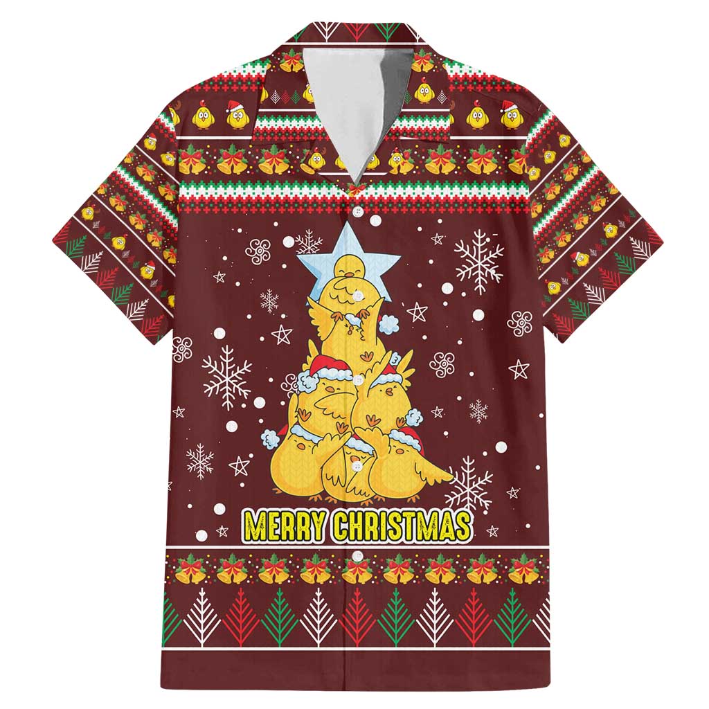 Merry Chickmas Christmas Family Matching Mermaid Dress and Hawaiian Shirt with Yellow Chickens Tree Design and Snowflake Pattern - Wonder Print Shop