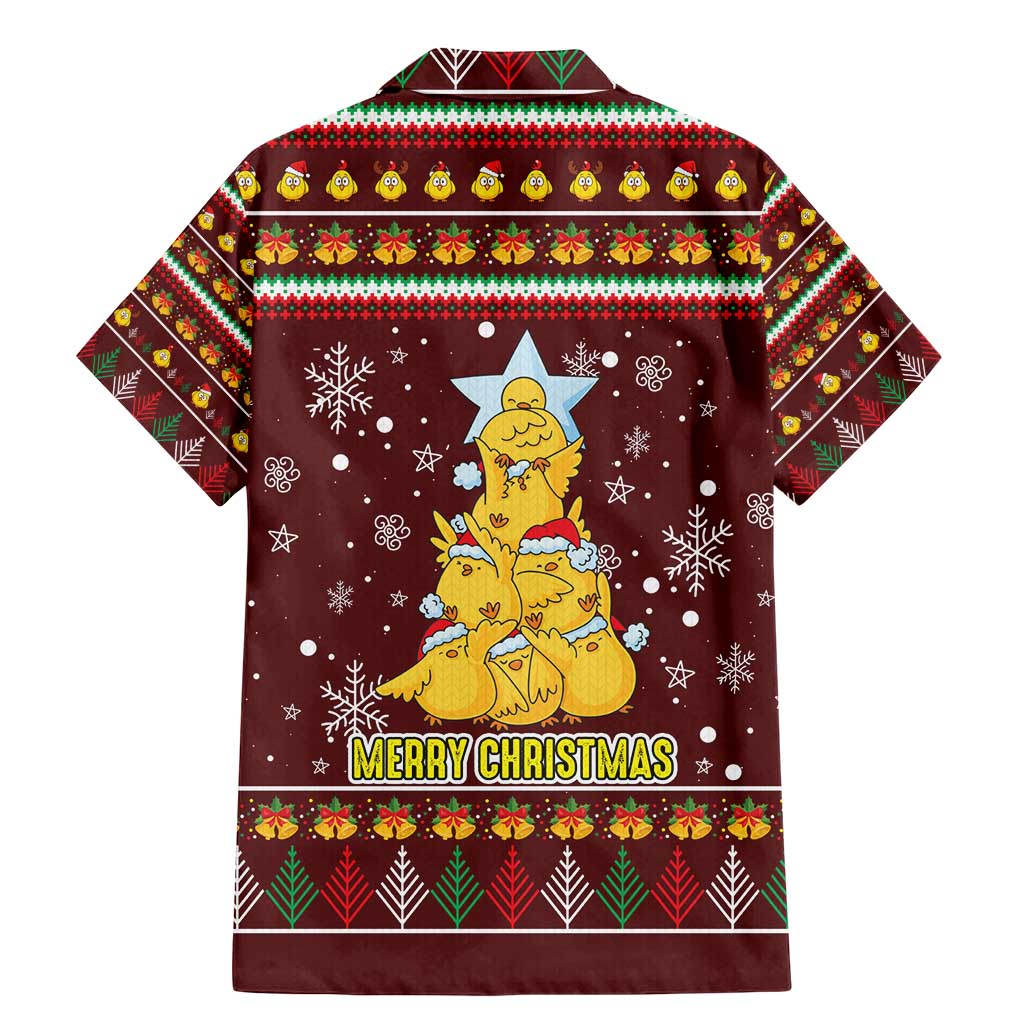Merry Chickmas Christmas Family Matching Mermaid Dress and Hawaiian Shirt with Yellow Chickens Tree Design and Snowflake Pattern - Wonder Print Shop