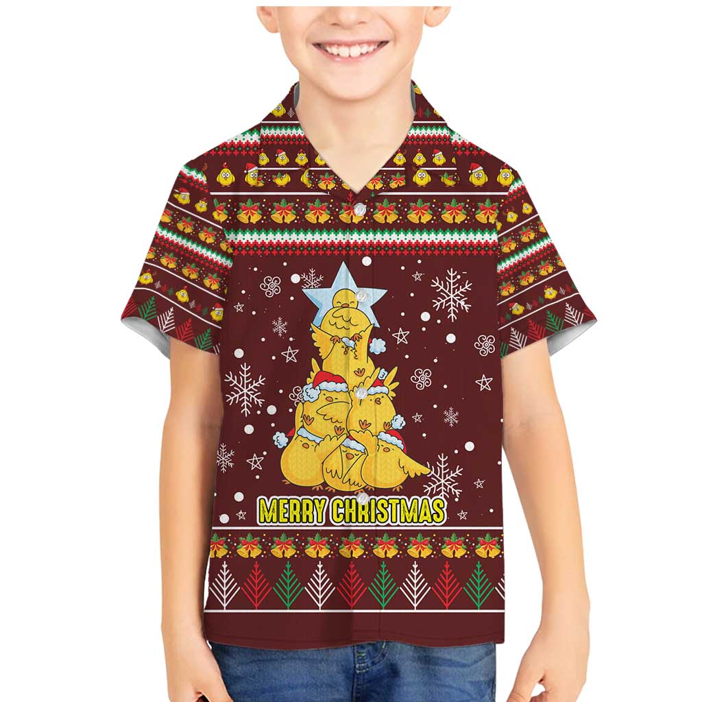 Merry Chickmas Christmas Family Matching Mermaid Dress and Hawaiian Shirt with Yellow Chickens Tree Design and Snowflake Pattern - Wonder Print Shop