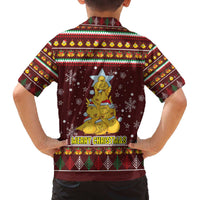 Merry Chickmas Christmas Family Matching Off The Shoulder Long Sleeve Dress and Hawaiian Shirt with Yellow Chickens Tree Design and Snowflake Pattern - Wonder Print Shop