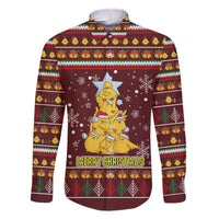 Merry Chickmas Christmas Family Matching Off The Shoulder Long Sleeve Dress and Hawaiian Shirt with Yellow Chickens Tree Design and Snowflake Pattern - Wonder Print Shop