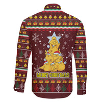 Merry Chickmas Christmas Family Matching Off The Shoulder Long Sleeve Dress and Hawaiian Shirt with Yellow Chickens Tree Design and Snowflake Pattern - Wonder Print Shop