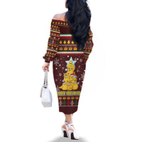 Merry Chickmas Christmas Family Matching Off The Shoulder Long Sleeve Dress and Hawaiian Shirt with Yellow Chickens Tree Design and Snowflake Pattern - Wonder Print Shop