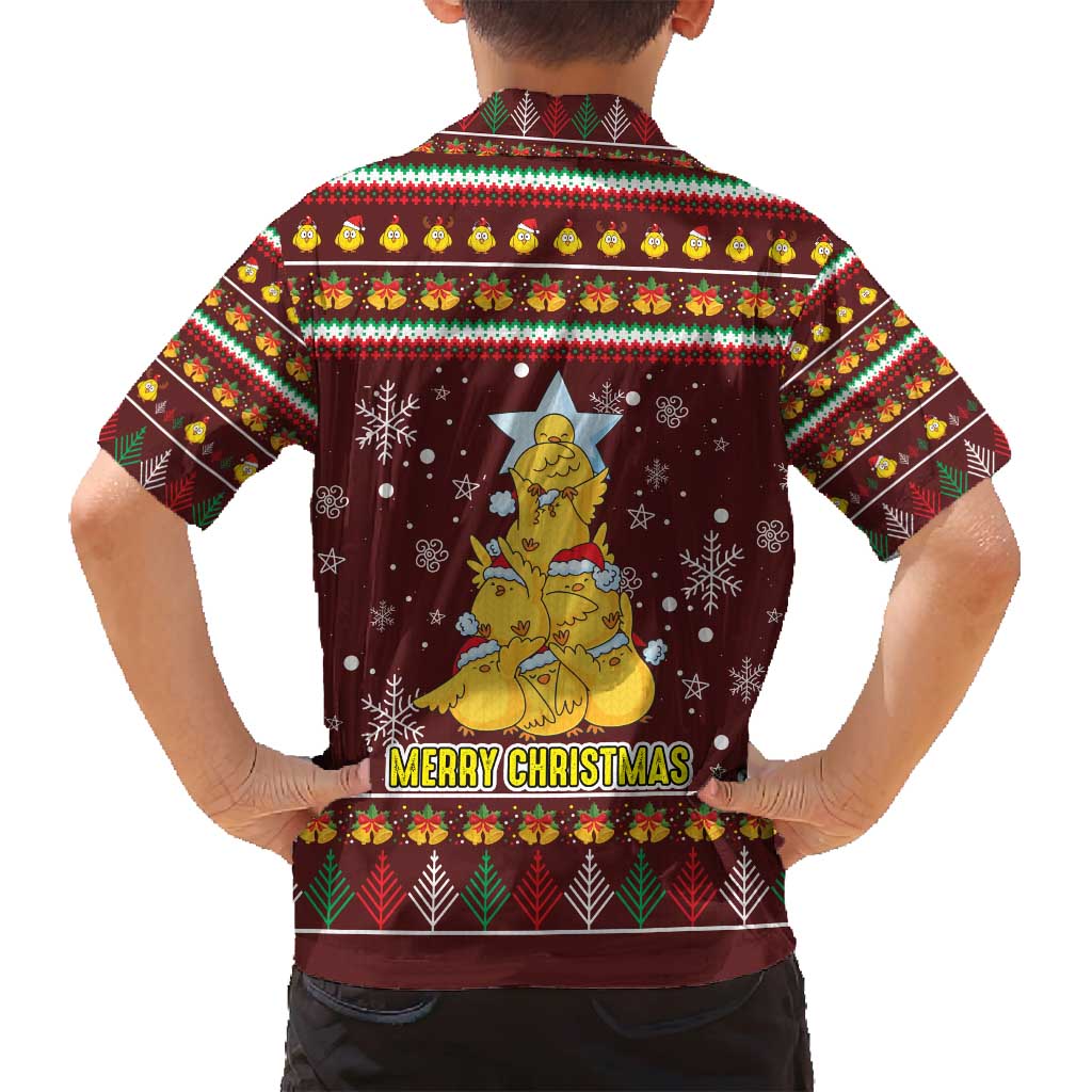 Merry Chickmas Christmas Family Matching Puletasi and Hawaiian Shirt with Yellow Chickens Tree Design and Snowflake Pattern - Wonder Print Shop
