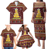 Merry Chickmas Christmas Family Matching Puletasi and Hawaiian Shirt with Yellow Chickens Tree Design and Snowflake Pattern - Wonder Print Shop