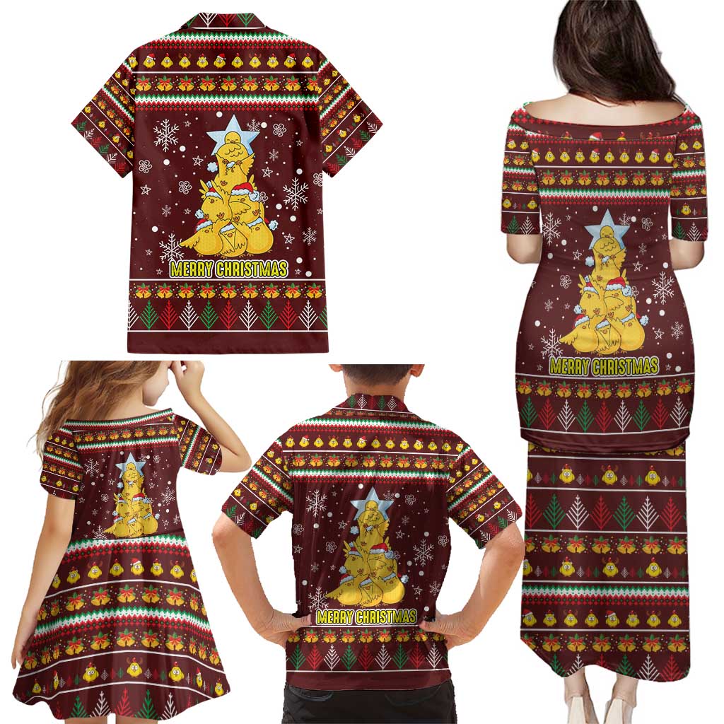 Merry Chickmas Christmas Family Matching Puletasi and Hawaiian Shirt with Yellow Chickens Tree Design and Snowflake Pattern - Wonder Print Shop