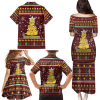 Merry Chickmas Christmas Family Matching Puletasi and Hawaiian Shirt with Yellow Chickens Tree Design and Snowflake Pattern - Wonder Print Shop