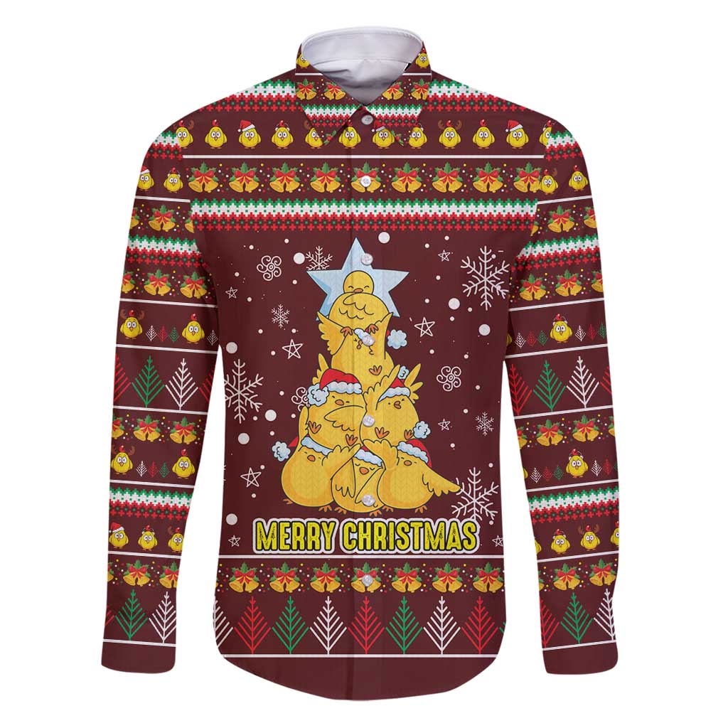 Merry Chickmas Christmas Family Matching Puletasi and Hawaiian Shirt with Yellow Chickens Tree Design and Snowflake Pattern - Wonder Print Shop