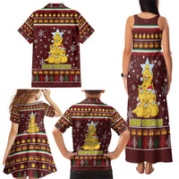 Merry Chickmas Christmas Family Matching Tank Maxi Dress and Hawaiian Shirt with Yellow Chickens Tree Design and Snowflake Pattern - Wonder Print Shop