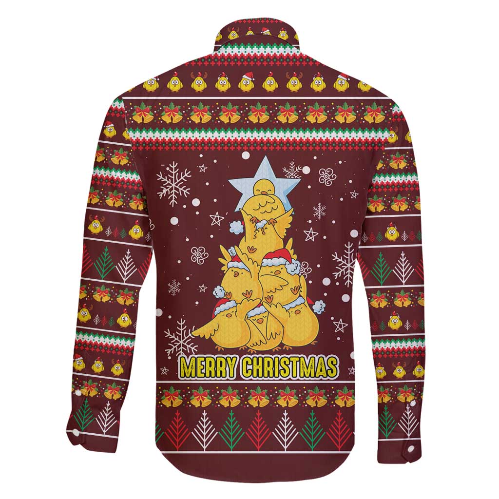 Merry Chickmas Christmas Family Matching Tank Maxi Dress and Hawaiian Shirt with Yellow Chickens Tree Design and Snowflake Pattern - Wonder Print Shop