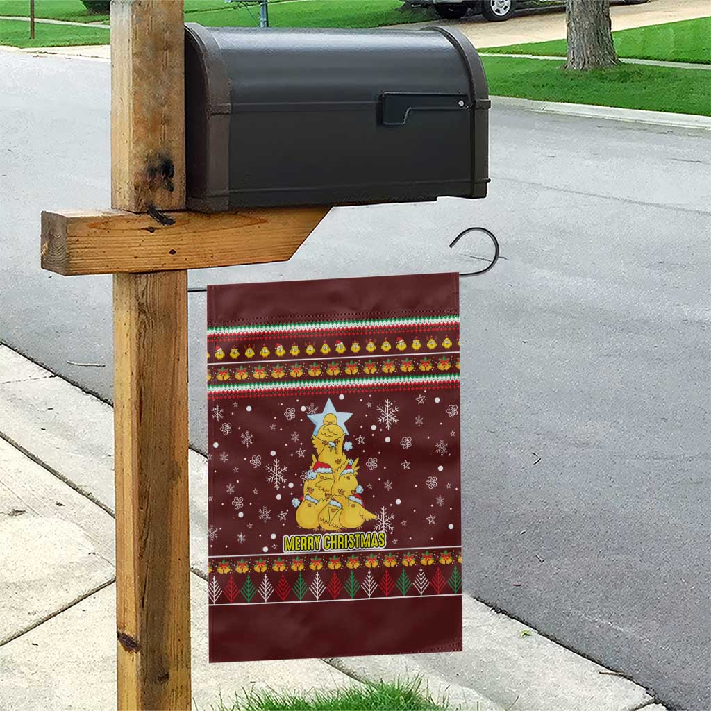 Merry Chickmas Christmas Garden Flag with Yellow Chickens Tree Design and Snowflake Pattern - Wonder Print Shop
