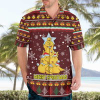 Merry Chickmas Christmas Hawaiian Shirt with Yellow Chickens Tree Design and Snowflake Pattern - Wonder Print Shop