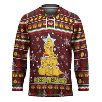 Merry Chickmas Christmas Hockey Jersey with Yellow Chickens Tree Design and Snowflake Pattern - Wonder Print Shop