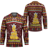 Merry Chickmas Christmas Hockey Jersey with Yellow Chickens Tree Design and Snowflake Pattern - Wonder Print Shop