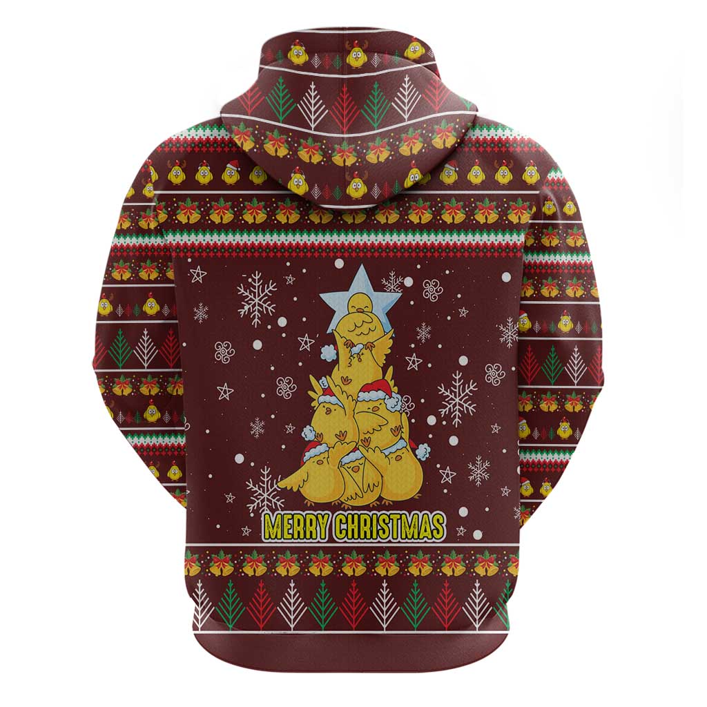 Merry Chickmas Christmas Hoodie with Yellow Chickens Tree Design and Snowflake Pattern - Wonder Print Shop