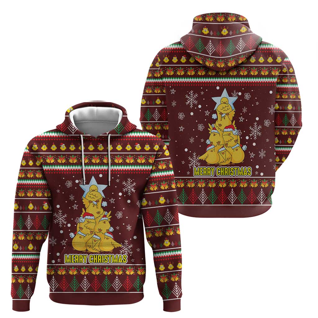 Merry Chickmas Christmas Hoodie with Yellow Chickens Tree Design and Snowflake Pattern - Wonder Print Shop