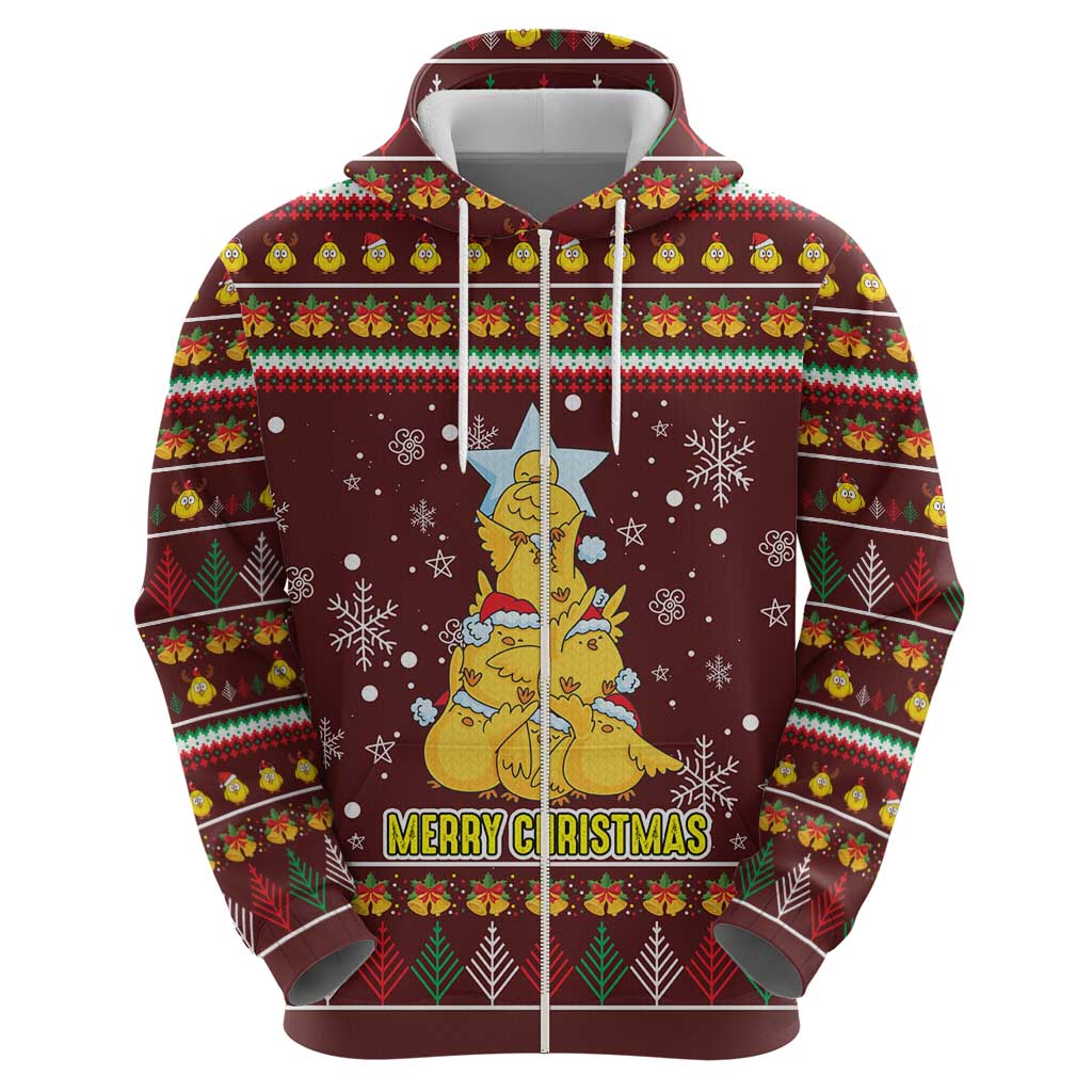 Merry Chickmas Christmas Hoodie with Yellow Chickens Tree Design and Snowflake Pattern - Wonder Print Shop