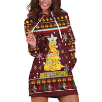 Merry Chickmas Christmas Hoodie Dress with Yellow Chickens Tree Design and Snowflake Pattern - Wonder Print Shop