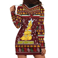 Merry Chickmas Christmas Hoodie Dress with Yellow Chickens Tree Design and Snowflake Pattern - Wonder Print Shop