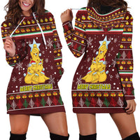 Merry Chickmas Christmas Hoodie Dress with Yellow Chickens Tree Design and Snowflake Pattern - Wonder Print Shop
