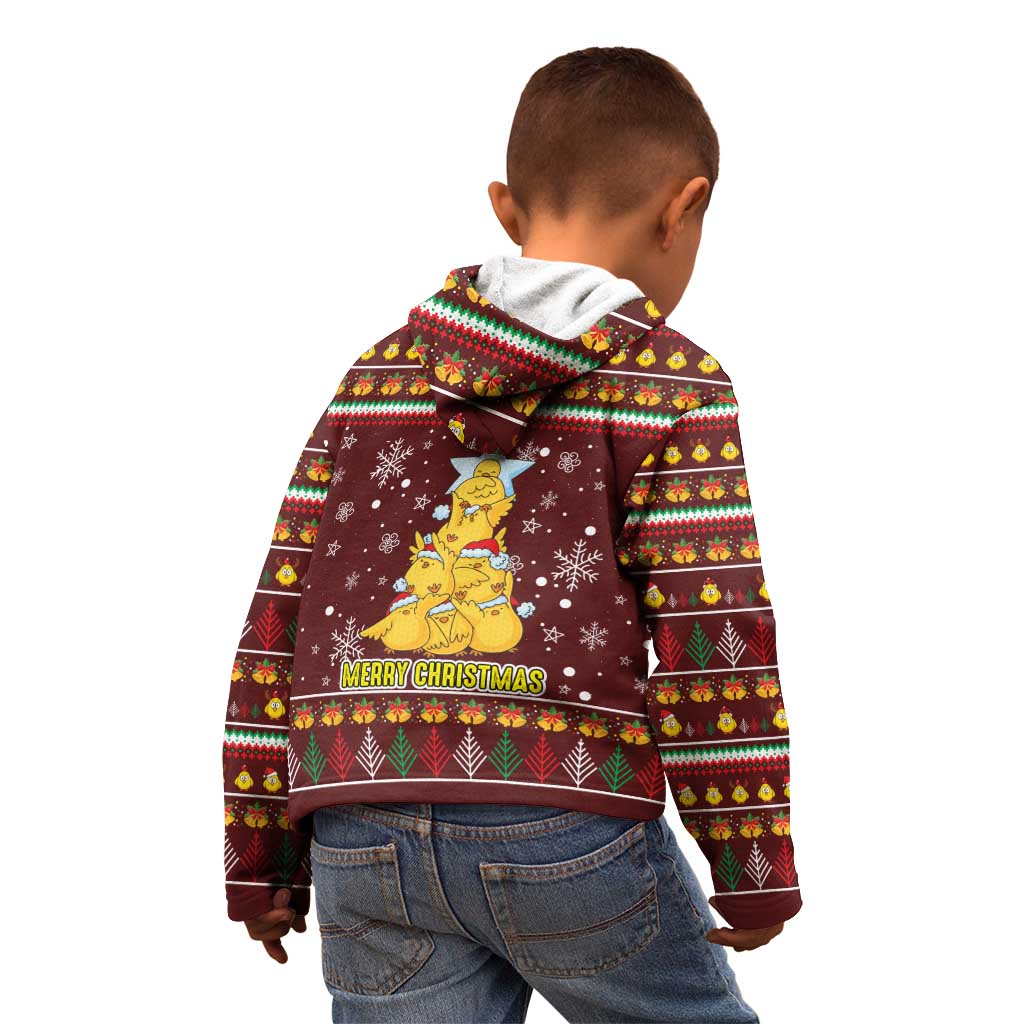 Merry Chickmas Christmas Kid Hoodie with Yellow Chickens Tree Design and Snowflake Pattern - Wonder Print Shop