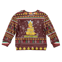 Merry Chickmas Christmas Kid Ugly Christmas Sweater with Yellow Chickens Tree Design and Snowflake Pattern - Wonder Print Shop