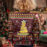 Merry Chickmas Christmas Kid Ugly Christmas Sweater with Yellow Chickens Tree Design and Snowflake Pattern - Wonder Print Shop